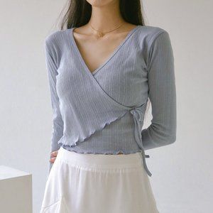Frill Wrap Crop T (Pink) - Latest Korean Fashion
